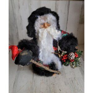 Vintage black robe Santa gift bag‎ figure decor Xmas red cardinal